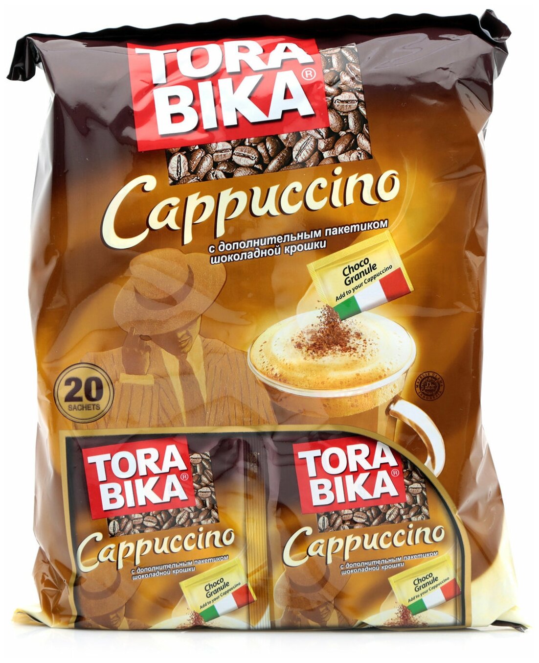 Torabika Cappuccino (Торабика Капучино) кофейный напиток с дополнительным пакетиком шоколадной крошки, 25 г х 20 шт - фотография № 1