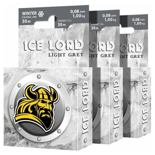 фото Леска зимняя ice lord light grey 0,08mm 30m, набор 3шт aqua