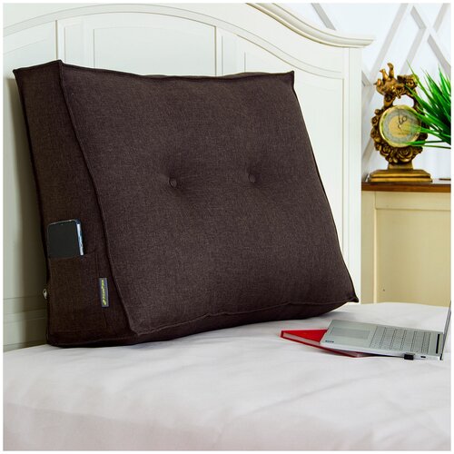 Большая диванная подушка, подушка на спинку кровати, подушка для спины, подушка для дивана, подушка для чтения Рогожка Шоколад 70*50*20/10 см