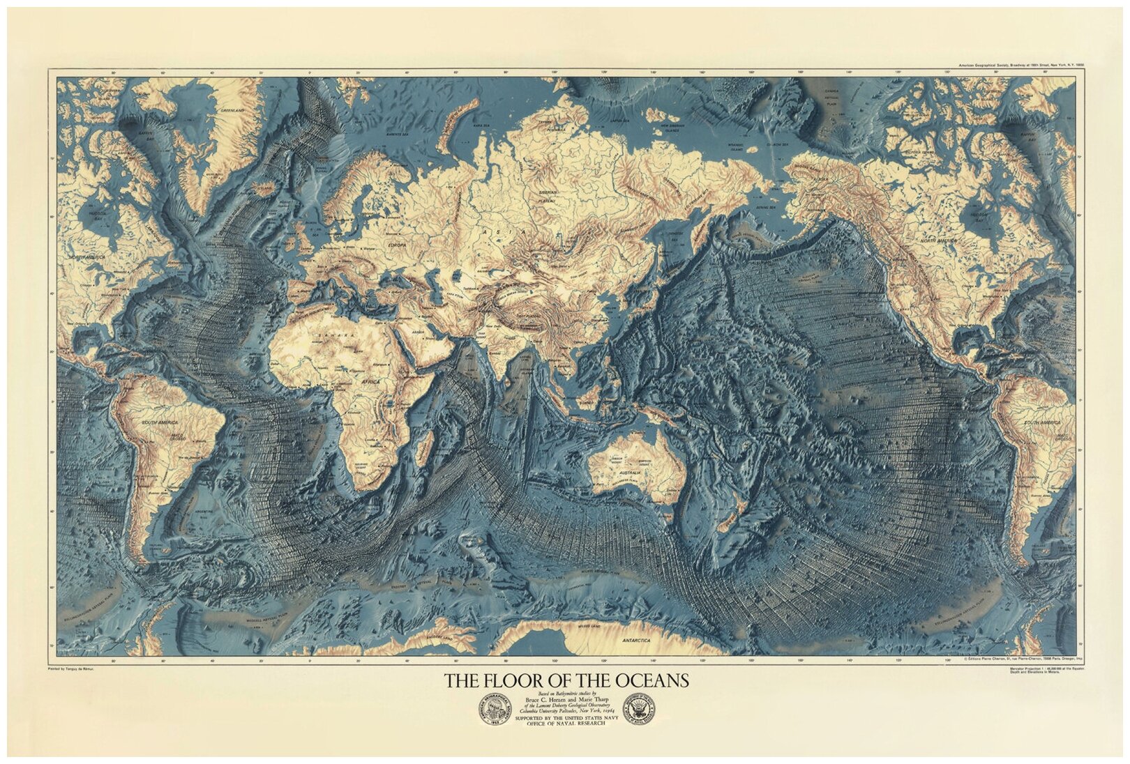 Постер / Плакат / Картина Карта мирового океана: рельеф и глубины
