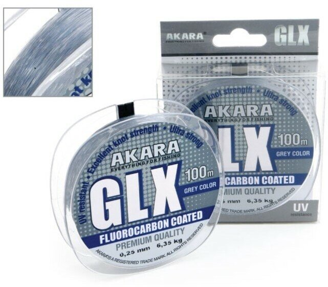 Леска Akara GLX Premium Grey, цвет cерая, d=0,14, 100 м.