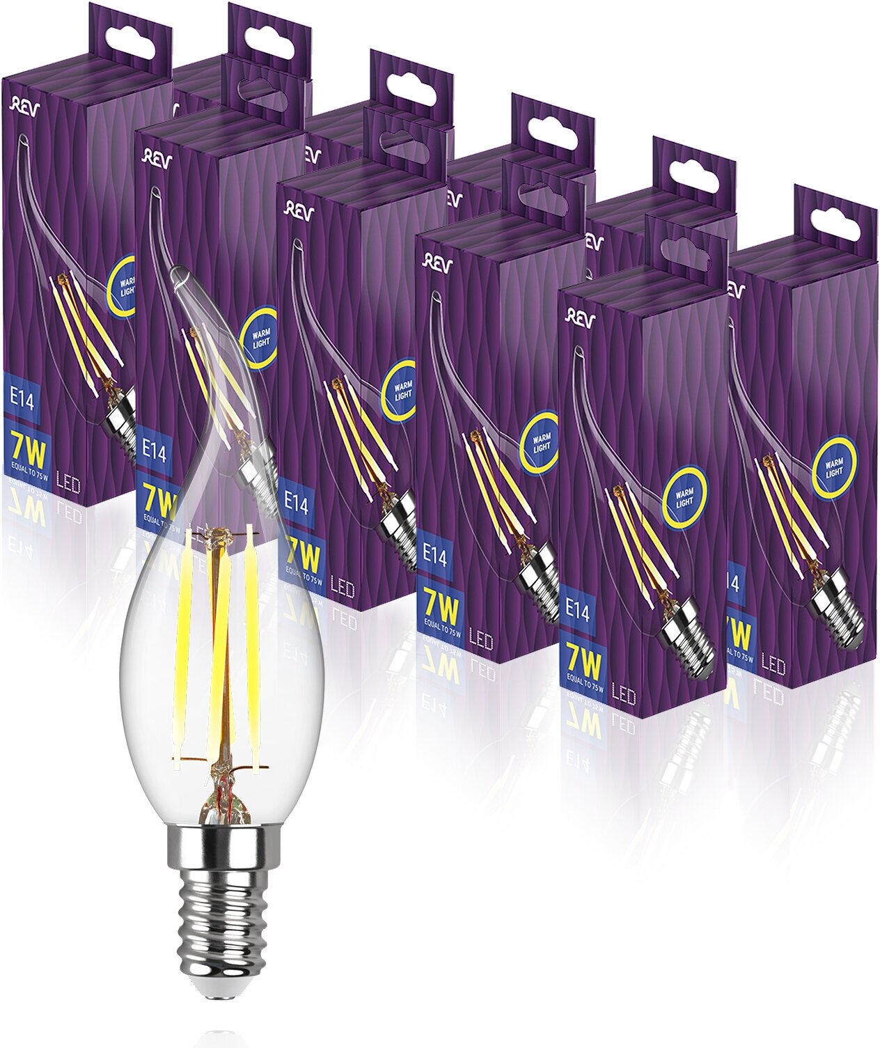 Упаковка светодиодных филаментных ламп 10 шт REV 32432 4, 2700К, Е14, FFC37, 7Вт