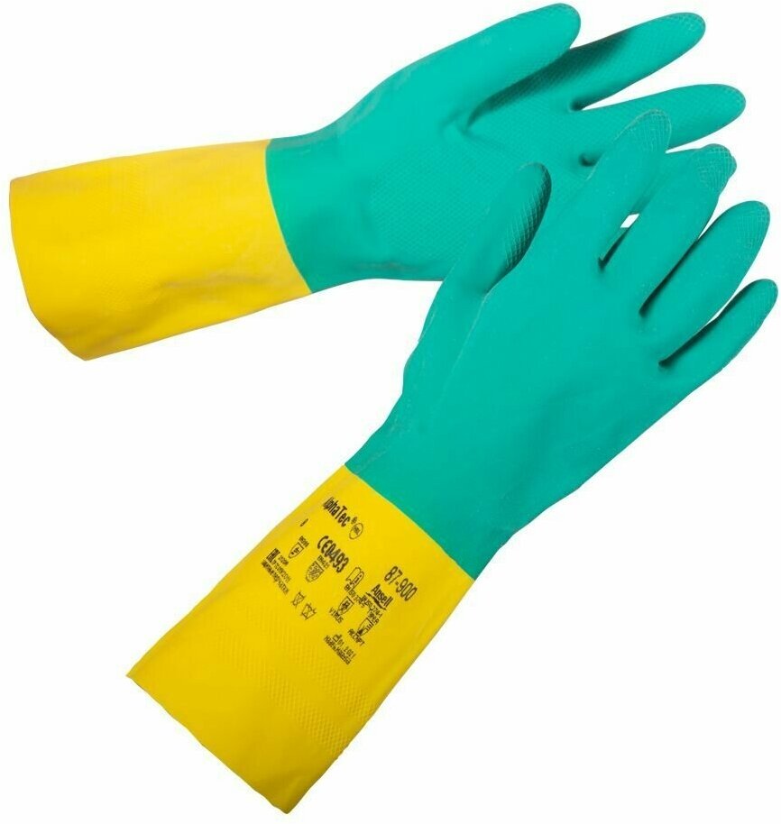 Перчатки ANSELL ALPHATEC 87-900 зеленые с желтым, размер 9