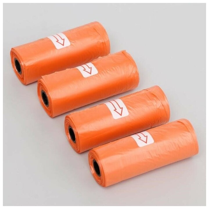 Пакеты для уборки за собаками Пижон однотонные, оранжевые, 4 рулона 15 пакетов 29х21 см