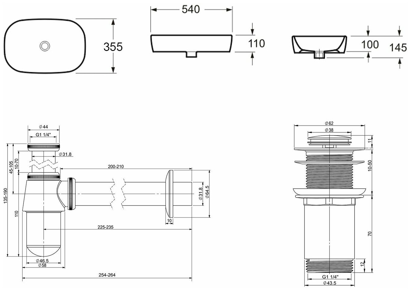 Накладная раковина в ванную Lavinia Boho Bathroom Sink Slim 21520057 в комплекте 3 в 1: умывальник белый, донный клапан и сифон в цвете хром - фотография № 9