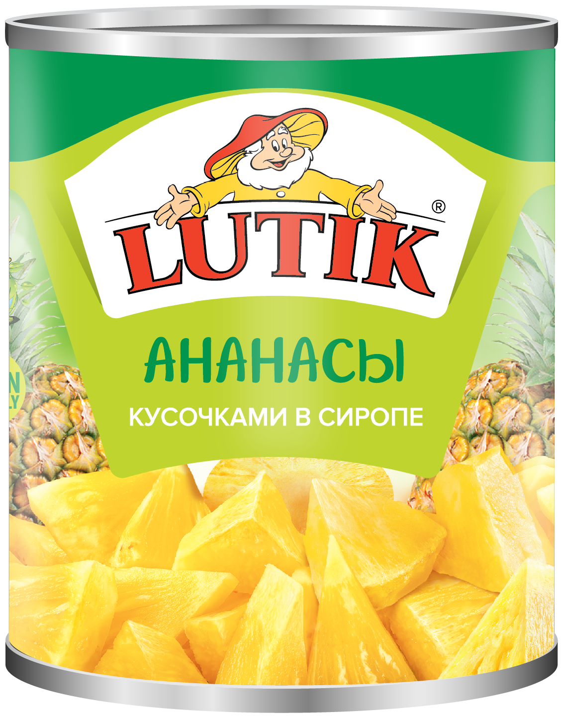 Ананасы Lutik консервированные кусочками в сиропе, 850мл