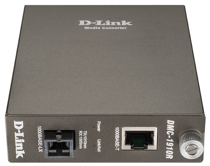 D-Link DMC-1910R A9A WDM медиаконвертер с 1 портом 1000Base-T и 1 портом 1000Base-LX с разъемом SC Tx: 1310 нм; Rx: 1550 нм для одномодового оптического кабеля до 15 км