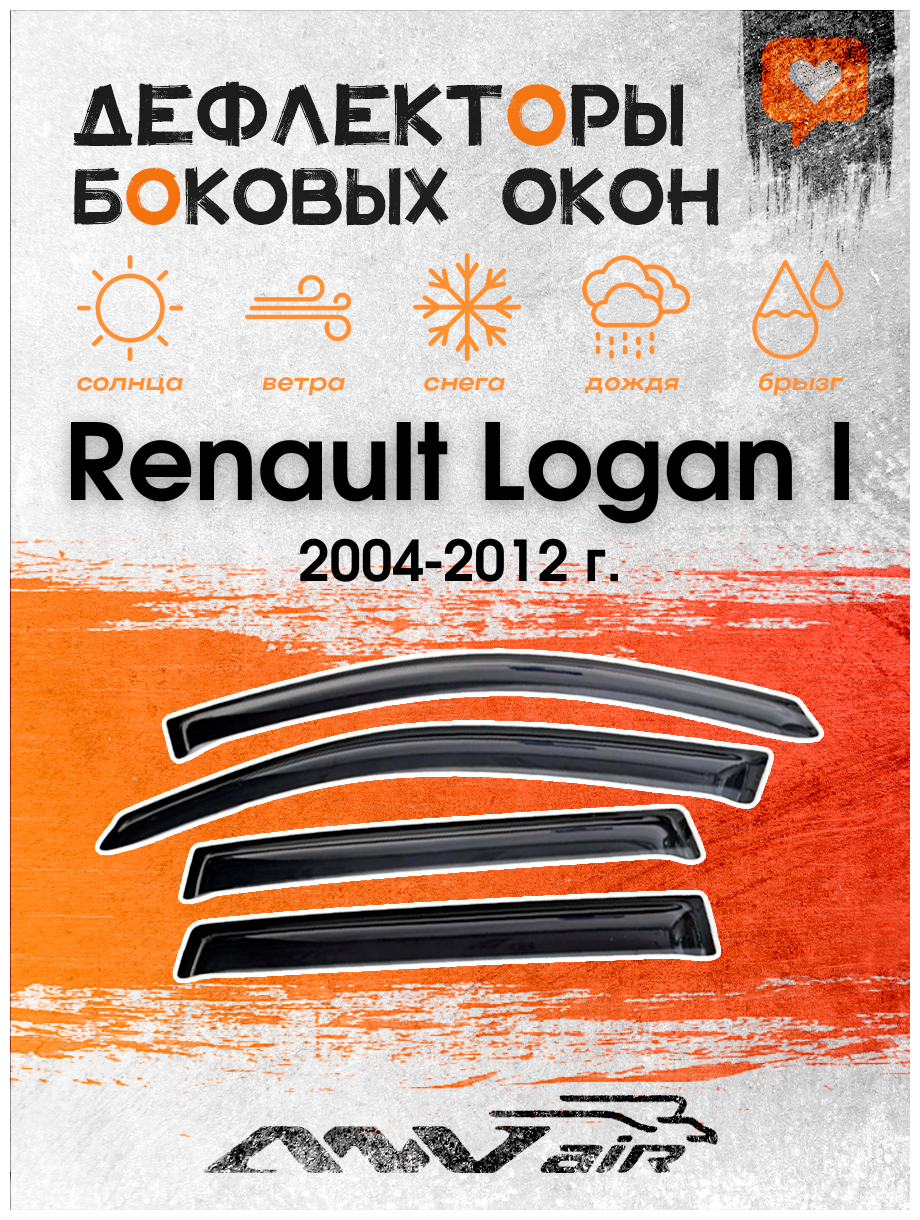 Ветровики боковых окон на Renault Logan I 2004-2012 г. / Дефлекторы окон на Рено Логан I 2004-2012 г.