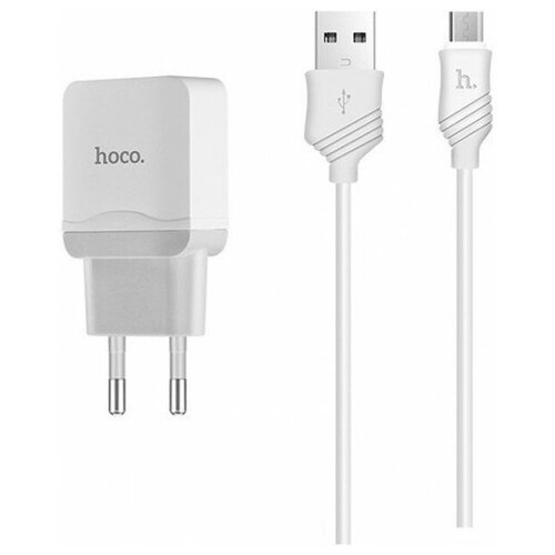 Сетевое зарядное устройство Hoco C22A Little Superior + кабель microUSB, белый сетевое зарядное устройство hoco n30 usb 2type c 3 a белое