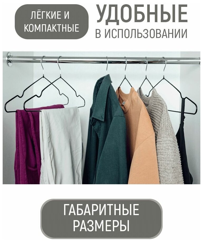 Вешалки-плечики для одежды (10 шт), Вешалки плечики черные прорезиненные нескользящие(41 см) — фото 1