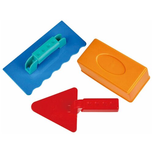 набор игрушек для песочницы силиконовые для детей для пляжа Набор Hape Набор каменщика E4064, синий/оранжевый/красный