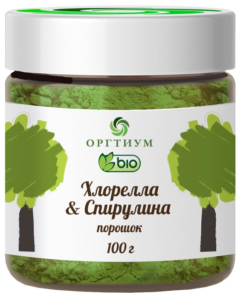 Хлорелла и Спирулина (порошок), 100г, Оргтиум