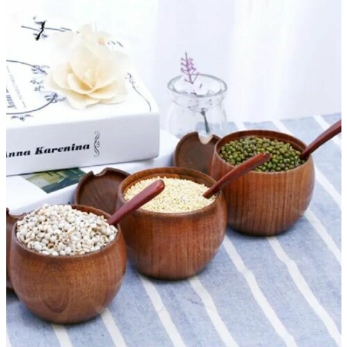 Набор деревянных баночек с крышкой и ложкой 33 шт Емкость для чайного сбора сахара соли с чайной ложкой Деревянная посуда Чайная серия 1524₽