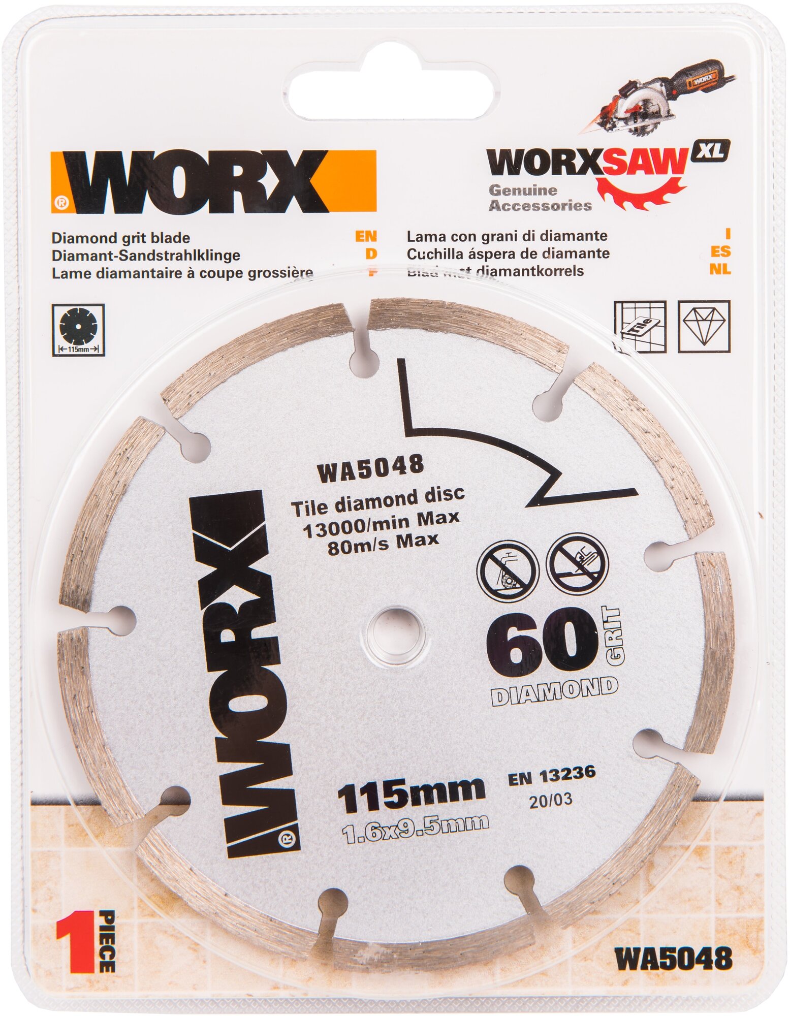 Пильный диск алмазный WORX WA5048, 115х1,6х9,5 мм