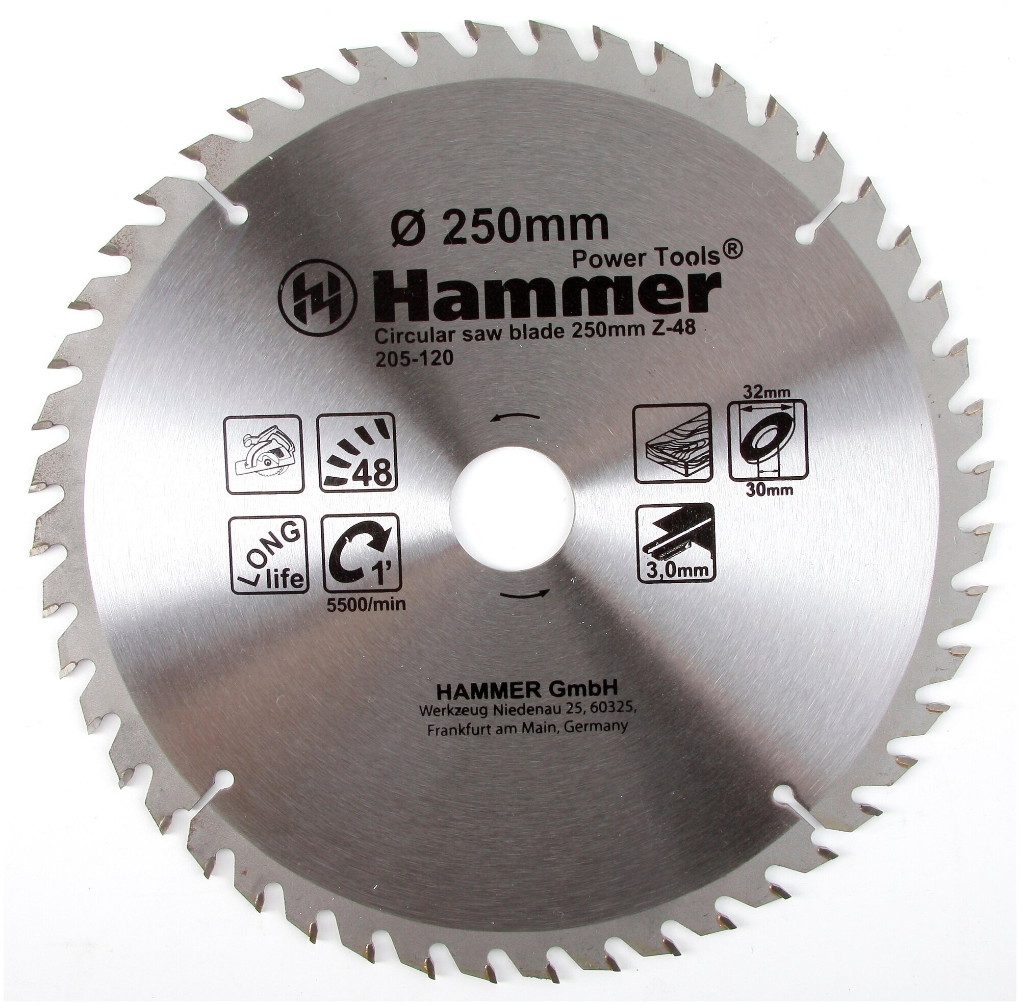 Пильный диск HAMMER 205-120 CSB WD, по дереву, 250мм, 32мм [30670] - фотография № 1
