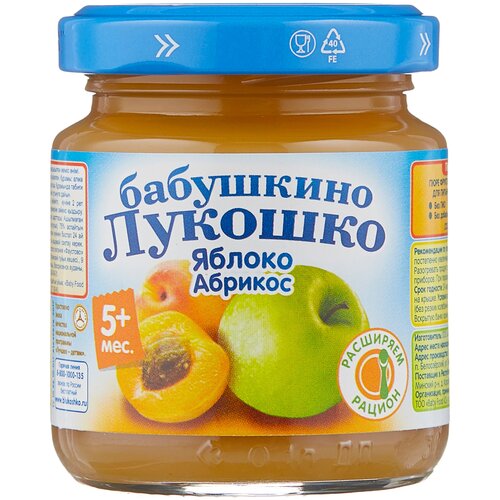 Пюре Бабушкино Лукошко яблоко-абрикос, с 5 месяцев, 100 г, 6 шт.