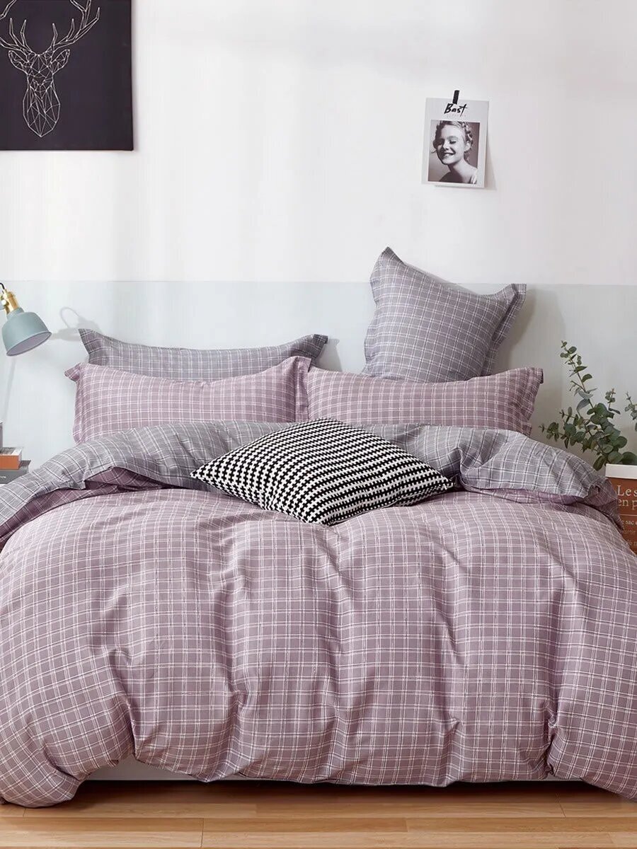 Комплект постельного белья GoodNight 571 с компаньоном, 2-спальное с европростыней, сатин, малиновый - фотография № 2