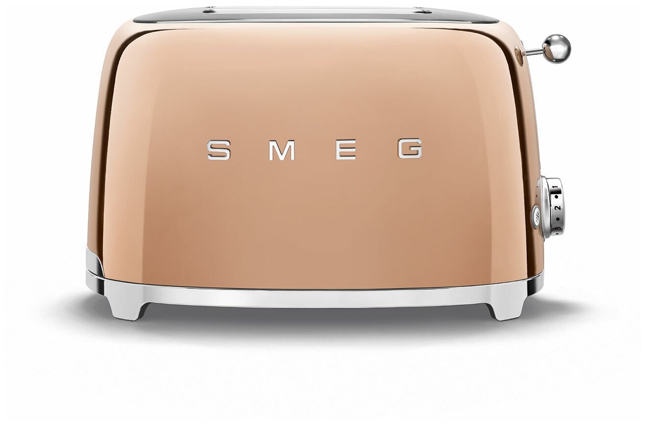 Тостеры SMEG/ Тостер на 2 ломтика, Функции: подогрев, размораживание, багель; 6 уровней поджаривания; Съемный поддон для крошек. Розовое золото