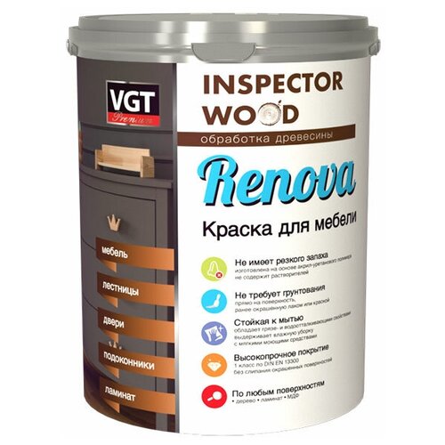 Краска для Мебели Полиуретановая VGT Renova 1кг для Окрашивания Столов, Стульев, Кроватей / ВГТ Ренова