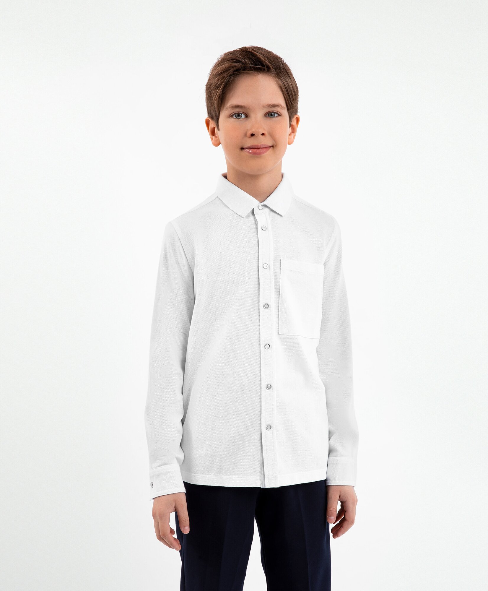 Рубашка Gulliver, длинный рукав, размер 146, белый - фотография № 1