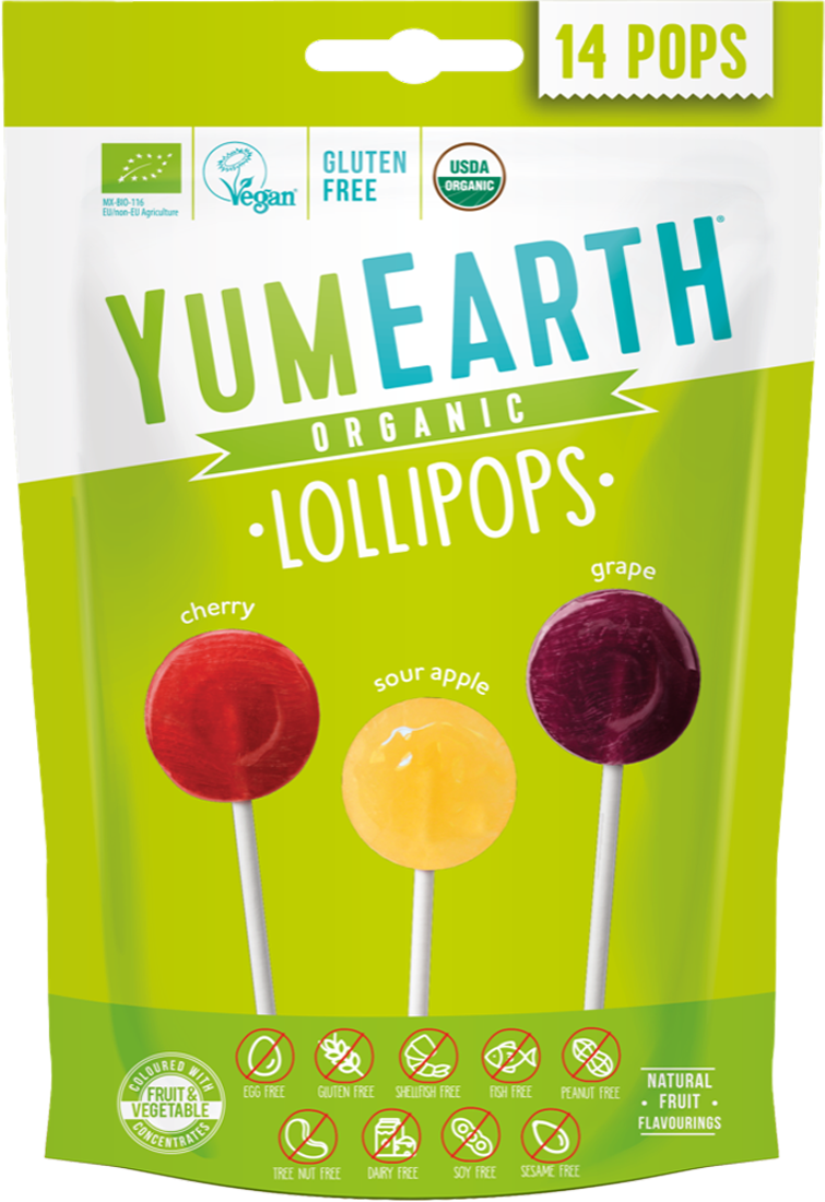 Органические Леденцы YumEarth Organic Sour Lollipops, на палочке, без глютена и без аллергенов, только натуральные ингредиенты, веган, Ассорти, 14 леденцов