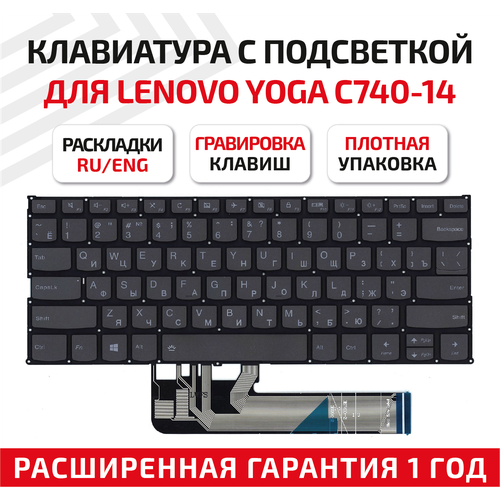 Клавиатура (keyboard) для ноутбука Lenovo Yoga C740-14, C740-14IML, черная с подсветкой