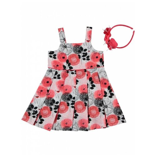 фото Платье для девочки с ободком monna rosa "цветы" красное, размер 92-98