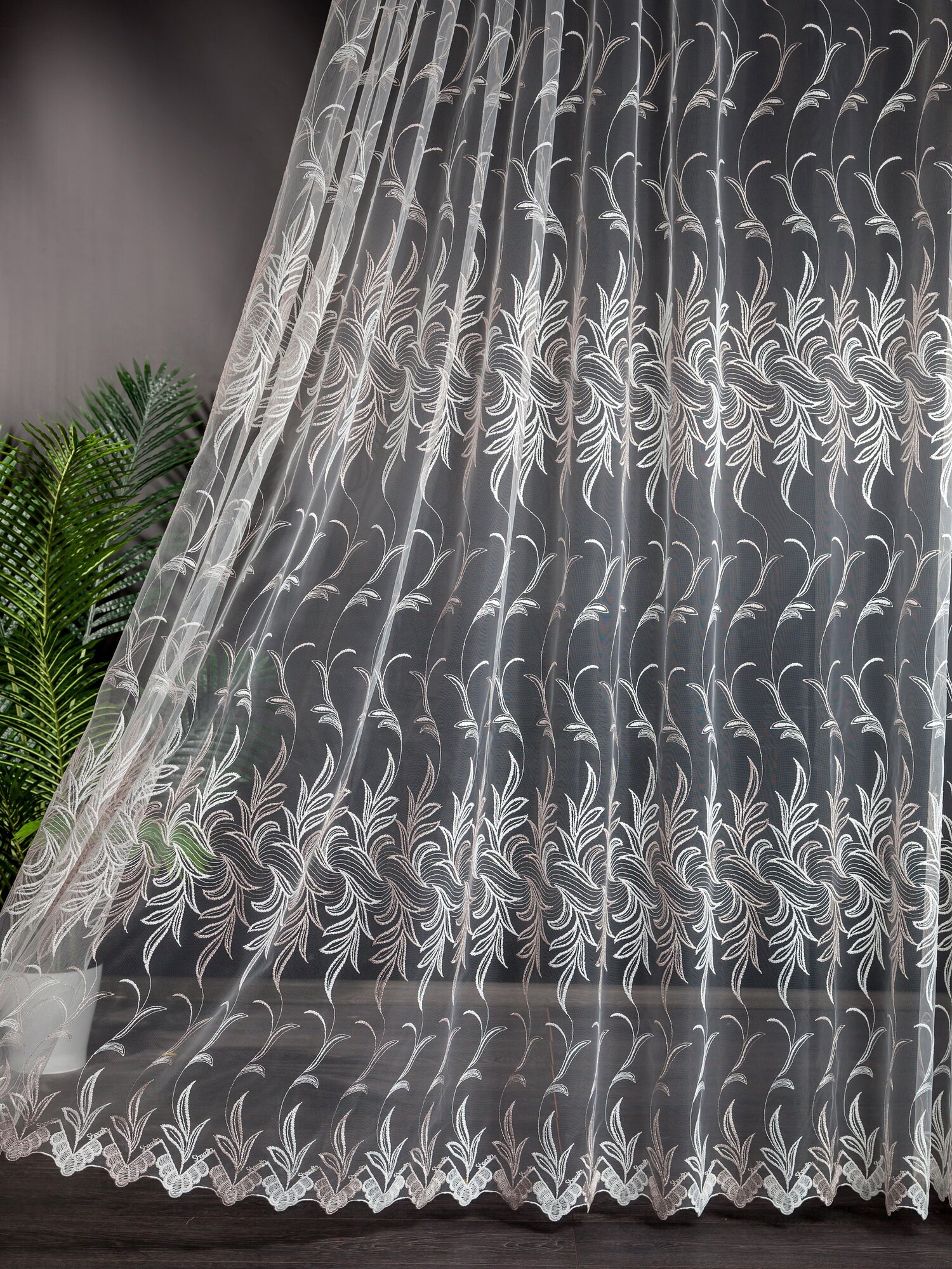 Тюль сетка с вышивкой "Плетёнка" на шторной ленте, размер 300х250см.