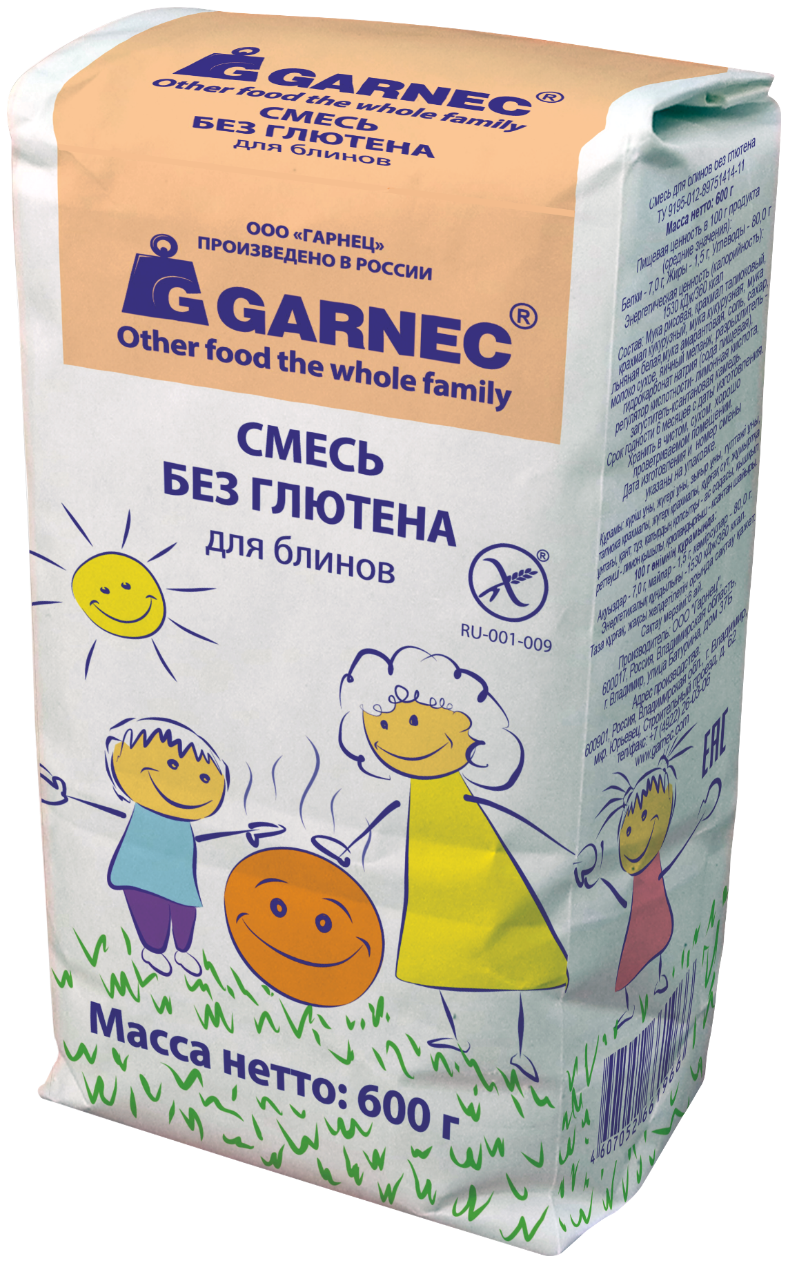 GARNEC Гарнец смесь для выпечки "Блинов" без глютена 600 г.