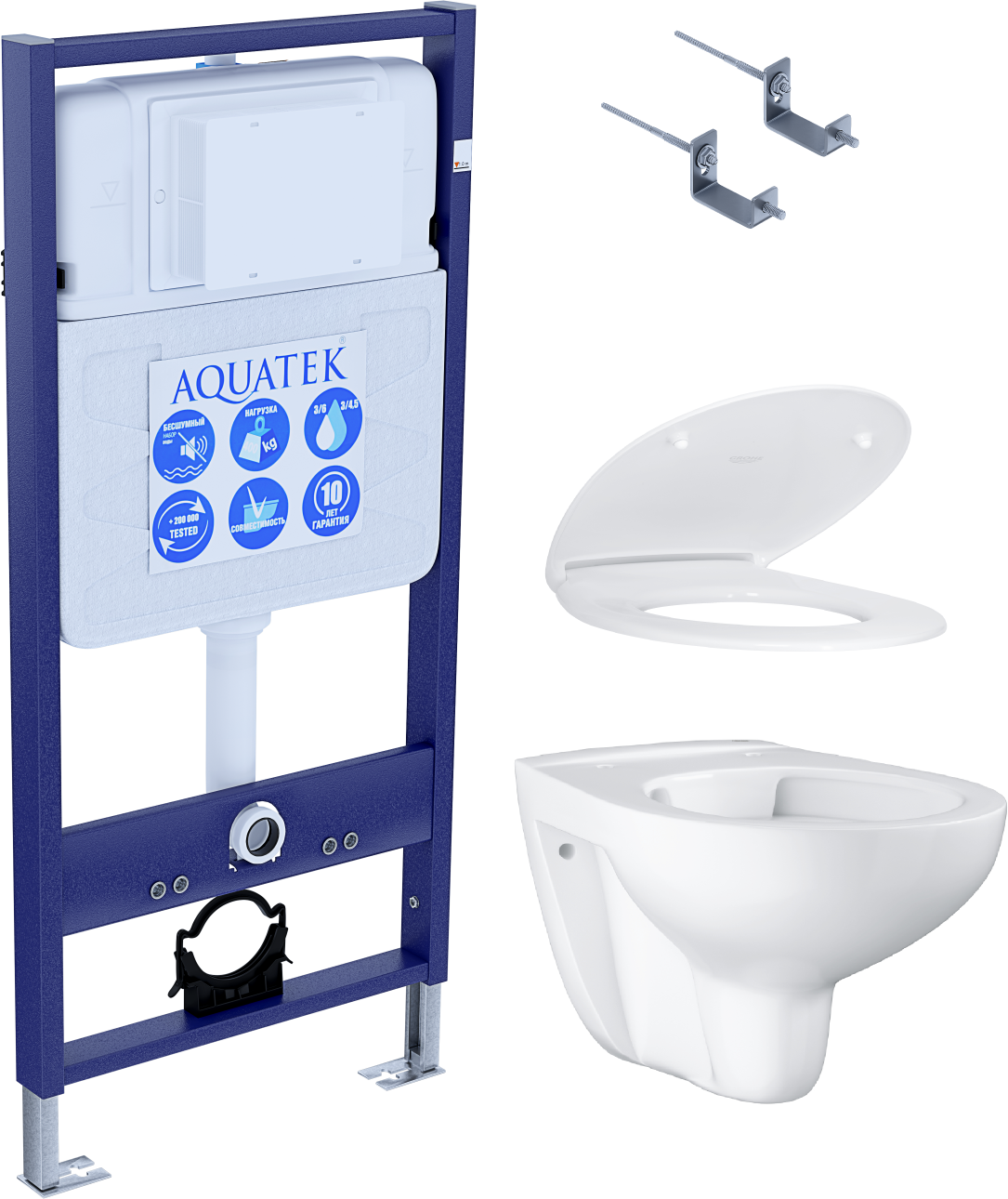 SET Комплект 4 в 1 (Aquatek рама Standart INS-0000012 с крепежом KDI-0000002 + Grohe Bau Ceramic унитаз 39427000 с сиденьем (с микролифтом) 39493000)