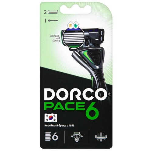 Станок для бритья Dorco Pace 6 с 2 кассетами станок для бритья dorco pace 6 plux sxa5002 6 лезвий 1 станок 2 сменные кассеты