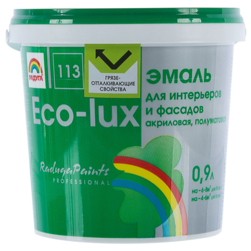 Эмаль акриловая (АК) Радуга Eco-Lux 113, полуматовая, белый, 3.78 кг, 0.9 л