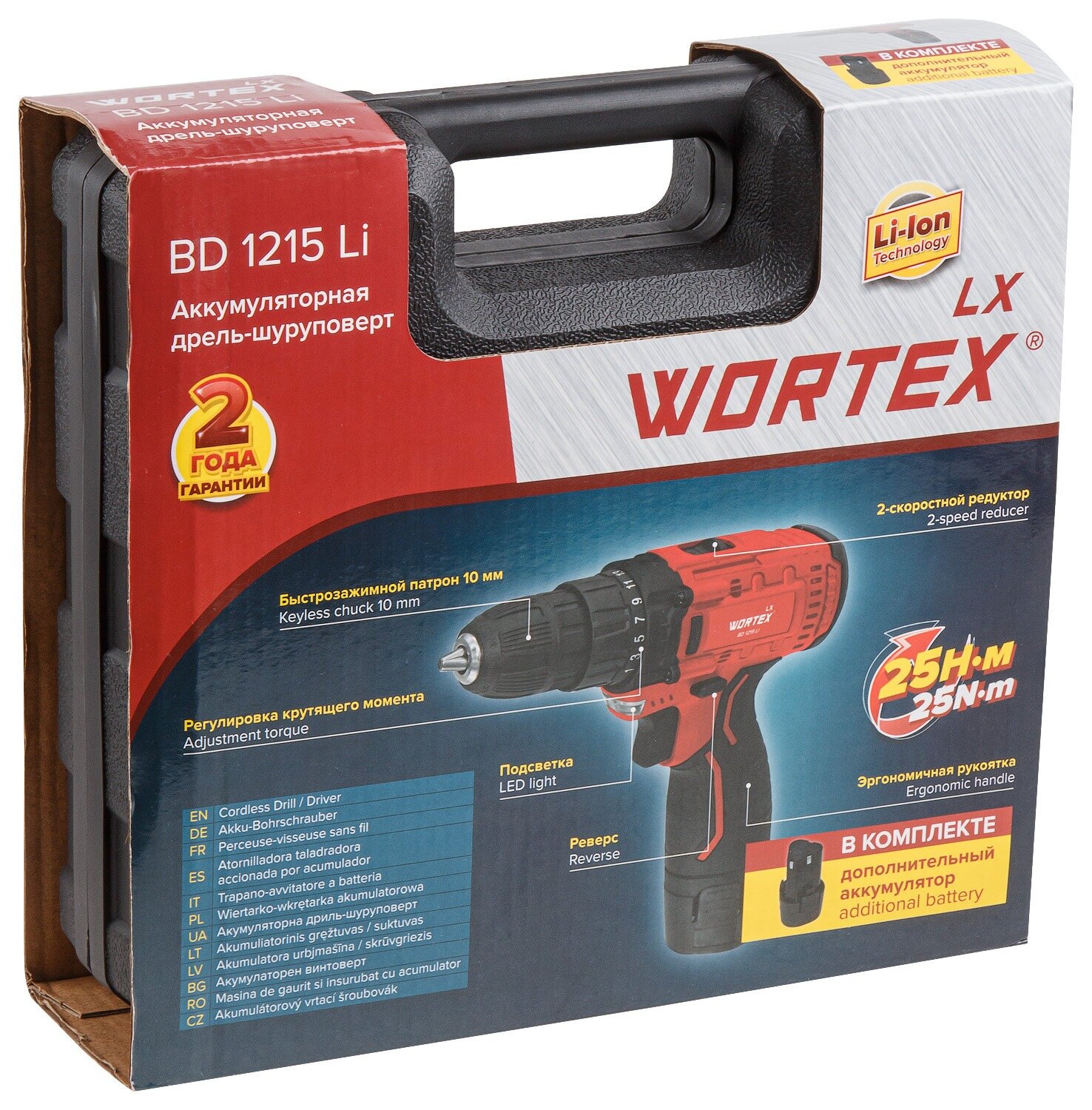 Дрель-шуруповерт аккумуляторная WORTEX LX BD 1215 Li (0329353) - фотография № 2