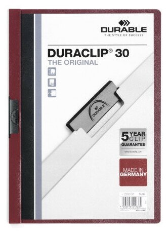 DURABLE Папка-скоросшиватель с клиром Duraclip А4, 30 листов, 2200/31, бордовый