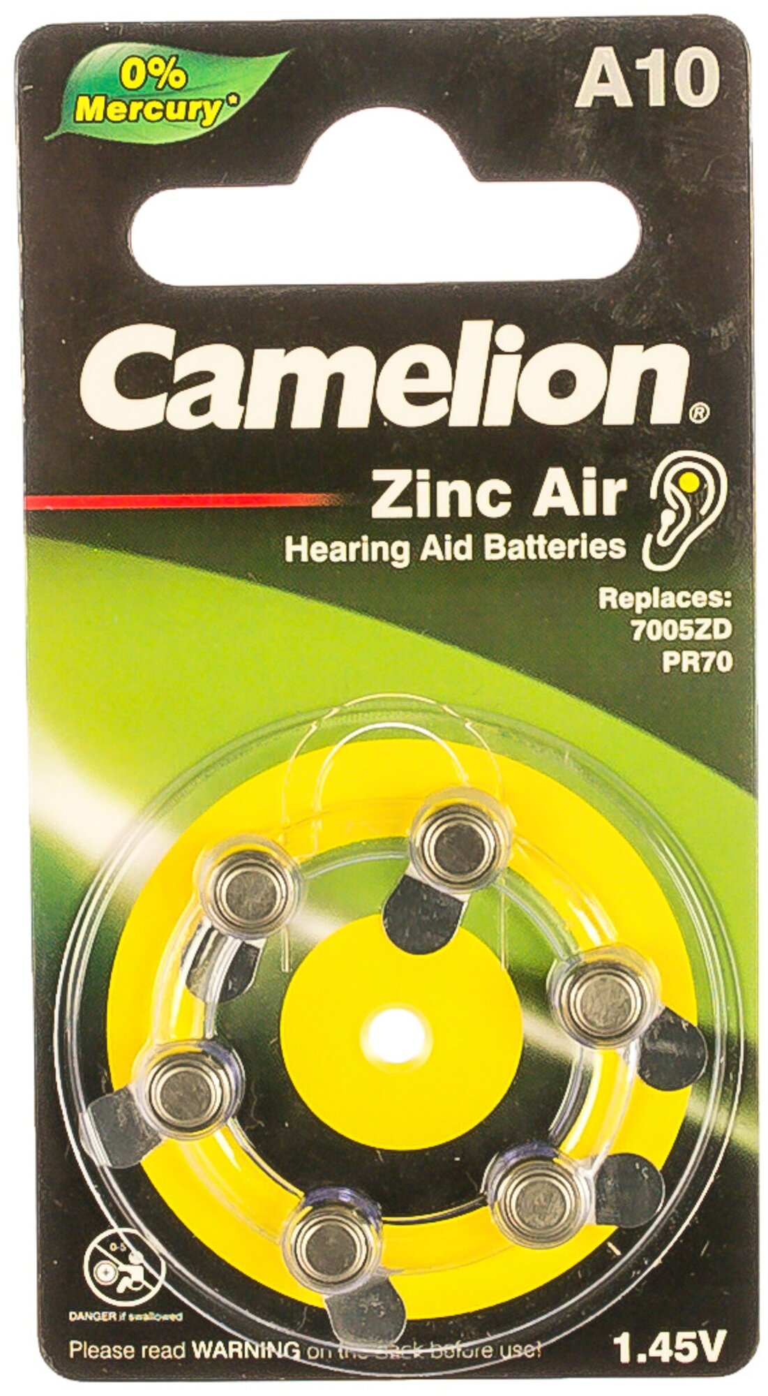 Батарейка для слуховых аппаратов Camelion Camelion Camelion ZA10 BL-6 Mercury Free (A10- BP6(0%Hg)