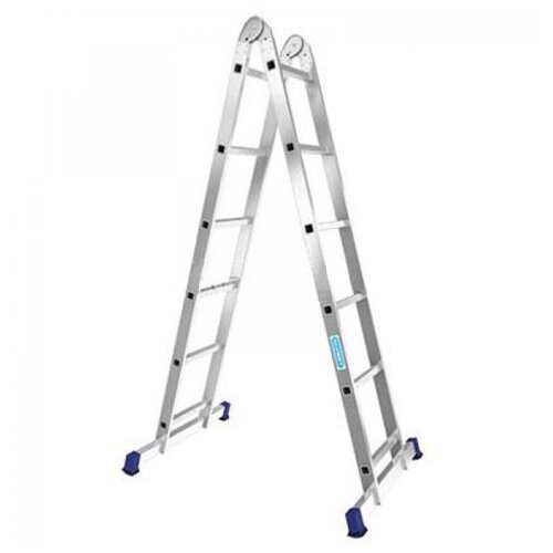 Лестница двухсекционная 2х 6 ступеней алюминиевый профиль, шарнирная Алюмет Т206 шарнир для лестниц серии т