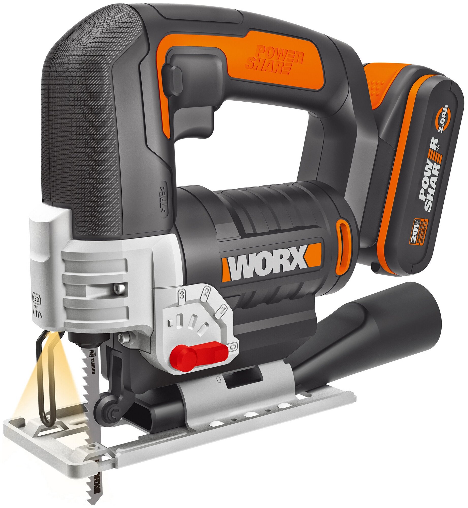 Лобзик аккумуляторный WORX W543, 20В, 2 Ач х1, кейс