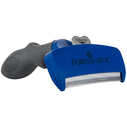 Щетка-пуходерка FURminator L для короткошерстных собак крупных пород, синий/серый