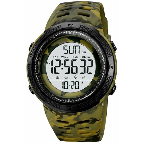 Наручные часы SKMEI Часы SKMEI 1251 Зеленый камуфляж с белым экраном Часы спортивные мужские противоударные и водонепроницаемые, зеленый