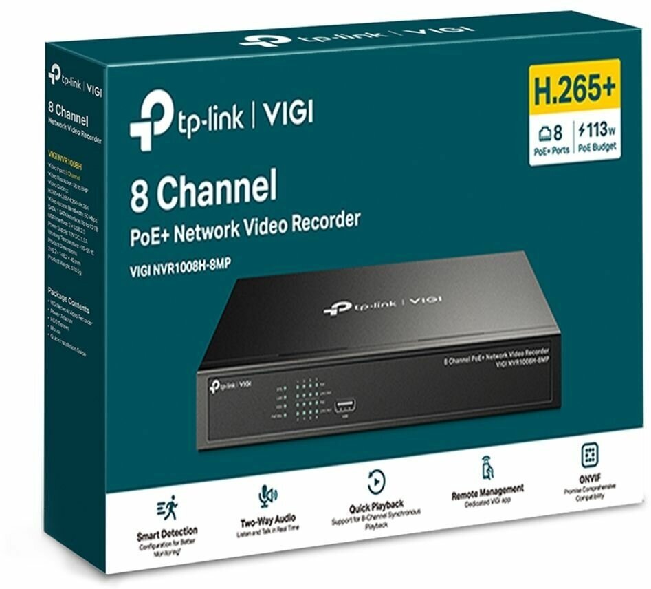 TP-Link SMB TP-Link VIGI NVR1008H-8MP VIGI 8-канальный сетевой видеорегистратор с поддержкой PoE+