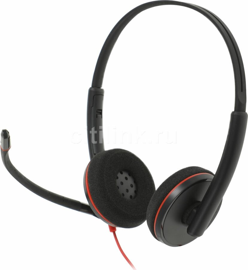 Гарнитура Plantronics Blackwire C3220, для контактных центров, накладные, проводные, черный / красный [209745-201]