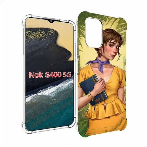 Чехол MyPads девушка-в-зелени женский для Nokia G400 5G задняя-панель-накладка-бампер