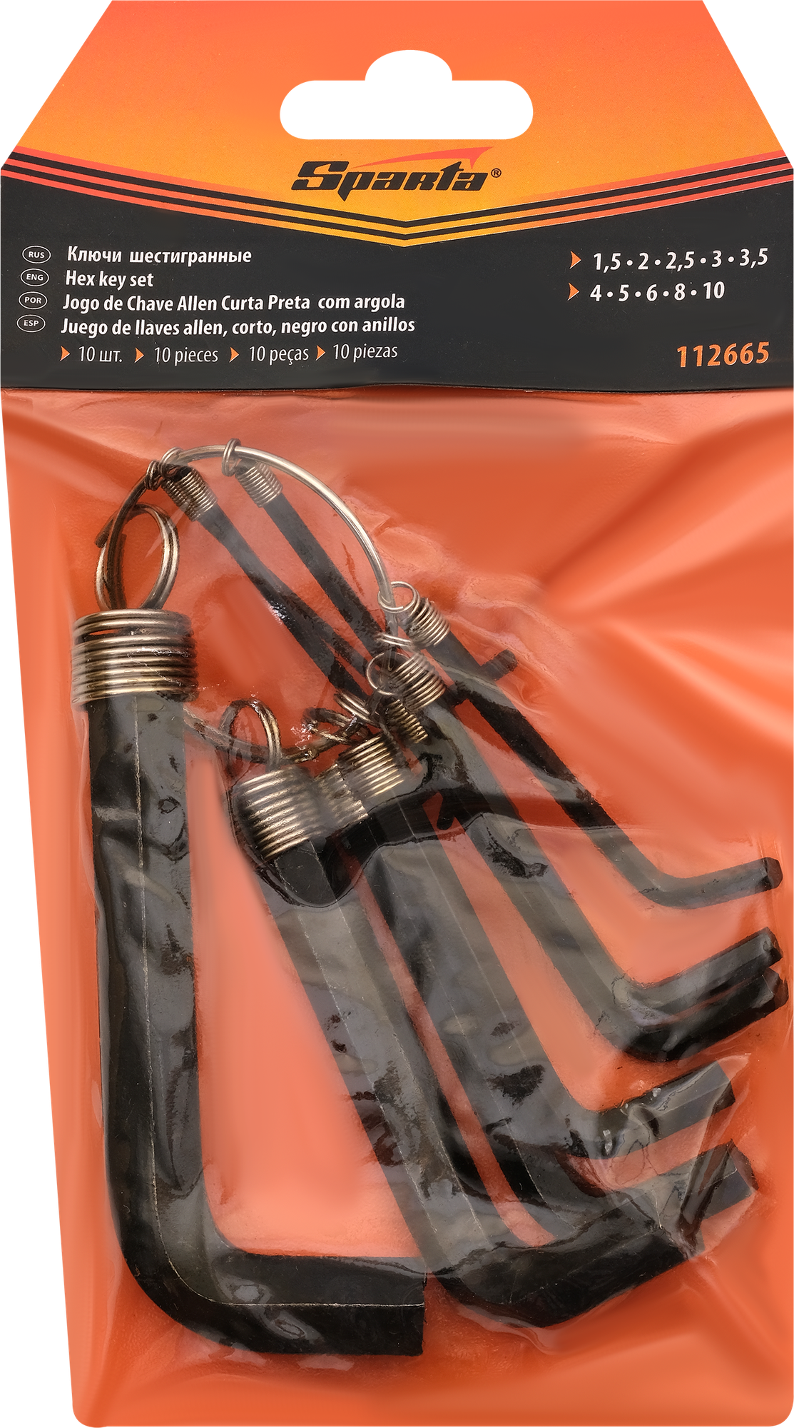 Набор ключей имбусовых HEX 15–10 мм CrV 10 шт. оксидированные на кольце// Sparta