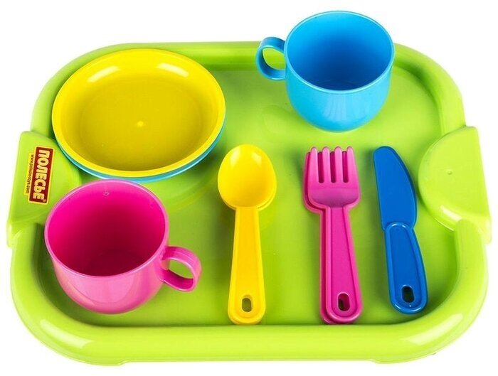 Набор детской посуды "Минутка" с подносом на 2 персоны (V1) (11 элементов) (в сеточке)