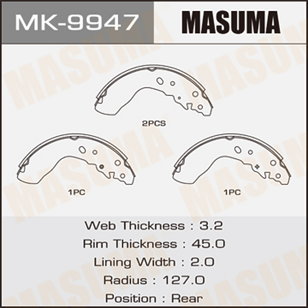 MASUMA MK-9947 (1A502638Z / 1A502638ZA / 5320077810) колодки барабанные\ Suzuki (Сузуки) Vitara (Витара) 1.6i-2.0td 88mk-9947_колодки