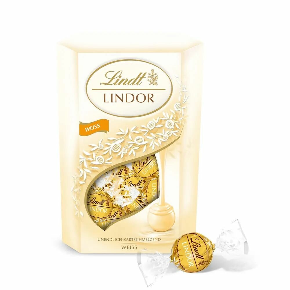 Шоколадные конфеты Lindt Lindor (Линдор) белый шоколад с нежной тающей начинкой, 200 гр