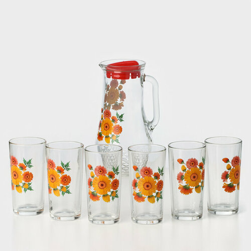 Набор питьевой Букеты стеклянный кувшин 17 л 6 стаканов 230 мл микс 1285₽