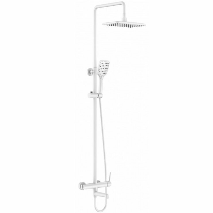 фото Душевая стойка белого цвета со смесителем Vieir v103F White, с тропическим душем