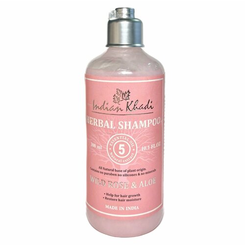 Herbal Shampoo WILD ROSE ALOE Indian Khadi Травяной шампунь дикая роза И алоэ алое для роста и увлажнения волос Индиан Кхади 300 мл 1230₽