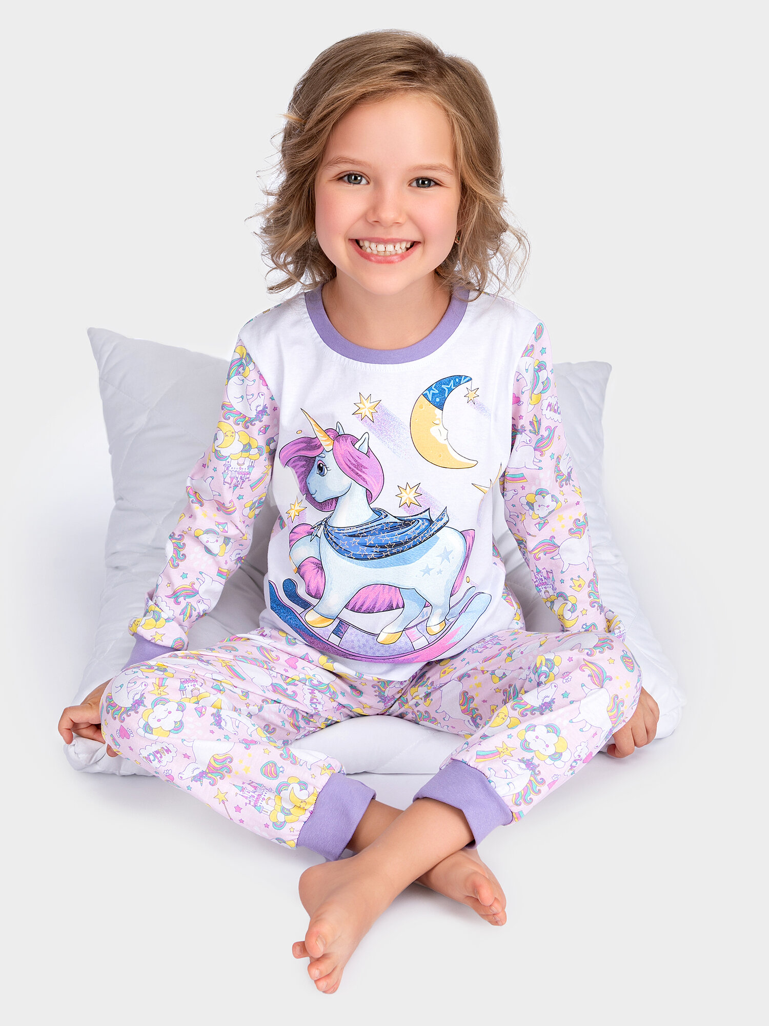 фото Пижама детская Единорожка качалка 3-8 лет Белый 98-104